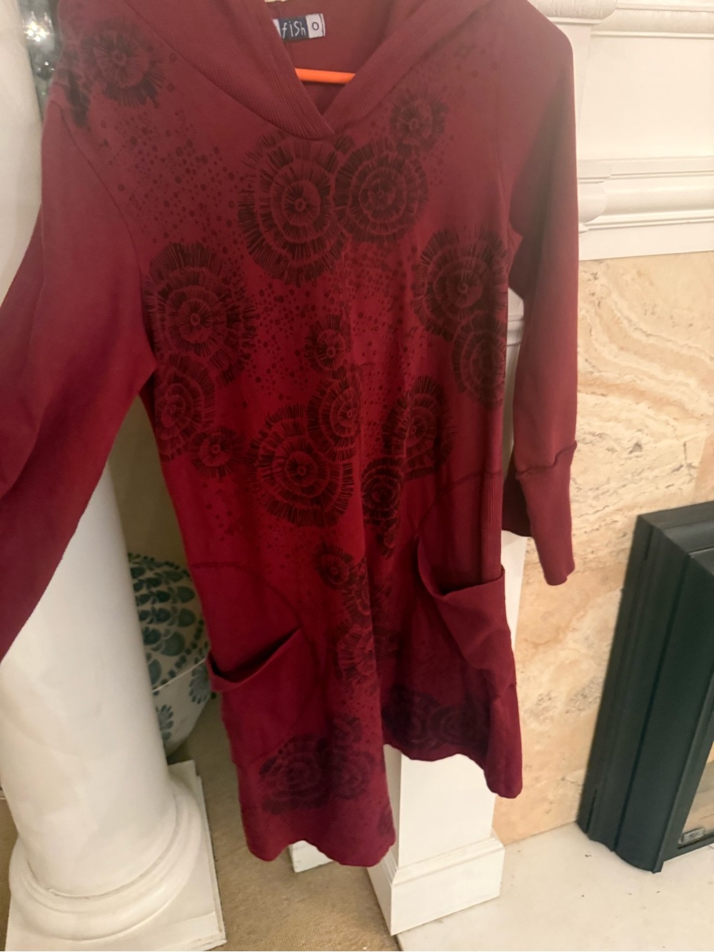 BLUE FISH Maroon Hooded Tunic Dress with Floral Print 0